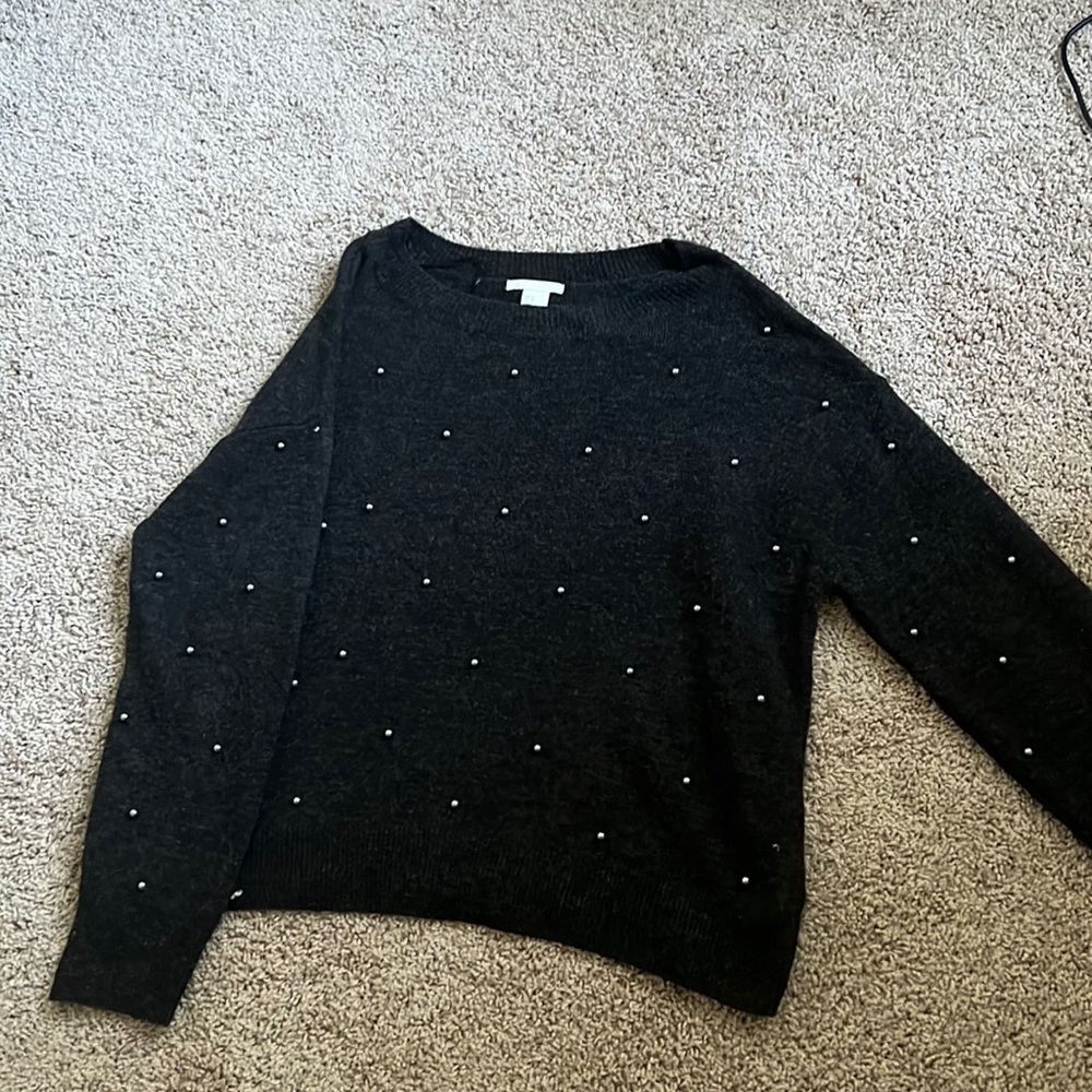 H&M Black Crewneck Sweater with Pearl Dots